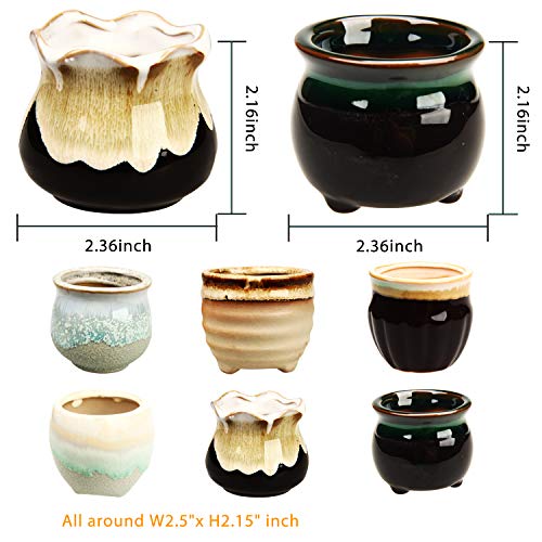 2.5 Inch Succulent Pot with Drainage,Planting/Flower Pots,Small Planter for Mini Plant Ceramic Flowing Glaze Base Serial Set with Holes