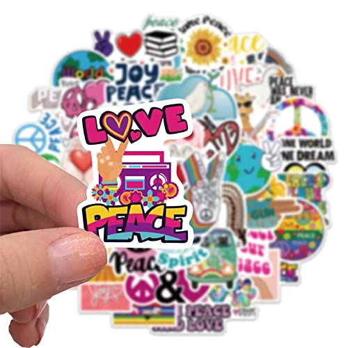 Love World Peace Stickers |50 Pcs Peace Love Waterproof Vinyl Decals for Water Bottles Laptop Luggage Cup Computer Mobile Phone Skateboard Guitar Helmet Snowboard Décor