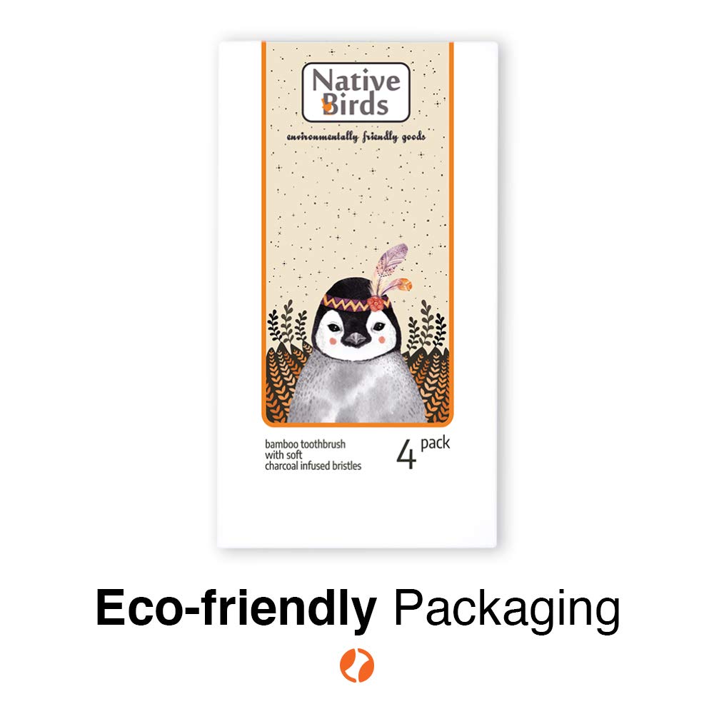 Native Birds Bamboo Toothbrush with Soft Charcoal Infus