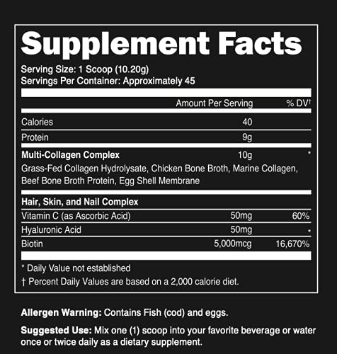 Premium Multi Collagen Peptides Protein Powder (1, 2, 3, 5 &amp; 10) with Vitamin C, Biotin, Hyaluronic Acid, for Hair Skin and Nails - Marine, Bovine, Chicken &amp; Eggshell (Unflavored, 45 Servings)