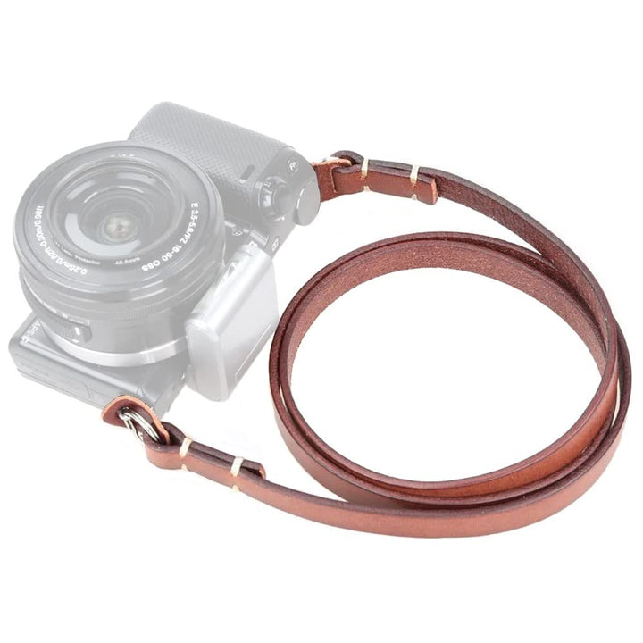 Genuine Leather Camera Neck Shoulder Strap Compatible with Fujifilm Sony Olympus Panasonic Lecia Canon Nikon Mirrorless Compact Cameras (Brown, Retro Style, Slim Belt)