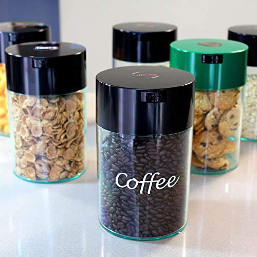 Coffeevac 1/2 LB – Patented Airtight Container | Multi-use Vacuum Container Works as Smell Proof Containers for Ground Coffee and Coffee Bean Containers. Black Cap and Clear Body