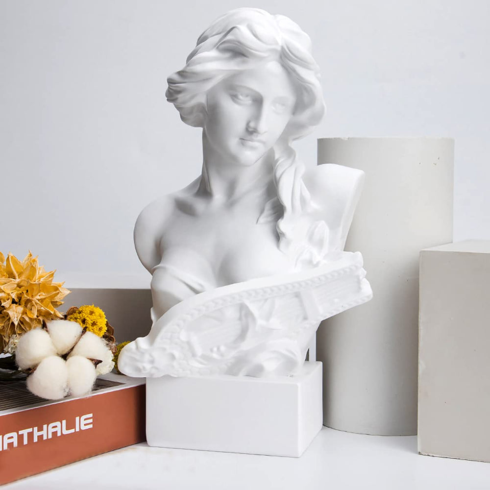 White Greek Goddess Resin Sculpture Statue for Home Decor (6.2 inches, Music Theme)