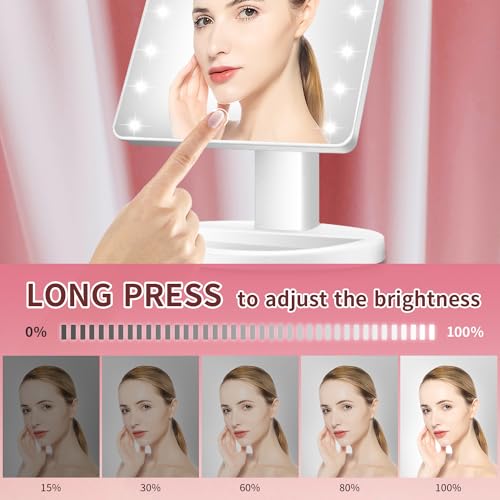 Lighted Vanity Makeup Mirror with 16 Led Lights 180 Degree Rotation Touch Screen Adjusted Brightness Battery USB Dual Supply Bathroom Beauty Mirror (White)