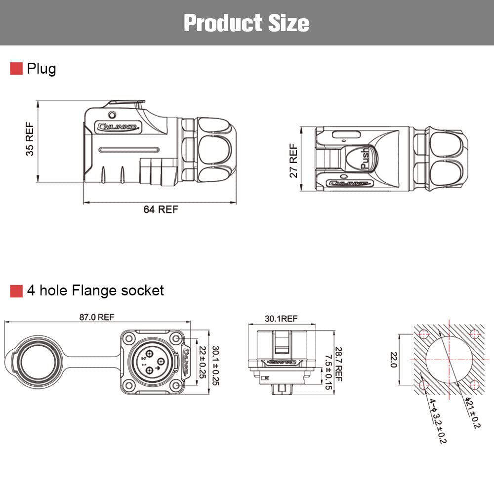 3 Pin Waterproof Connector, Industrial Solder Power Connector, Aviation Electrical Connectors Work with Electric Motorcycle, Yacht, and Other Indoor/Outdoor Wire Connectors(Metal+Plastic)