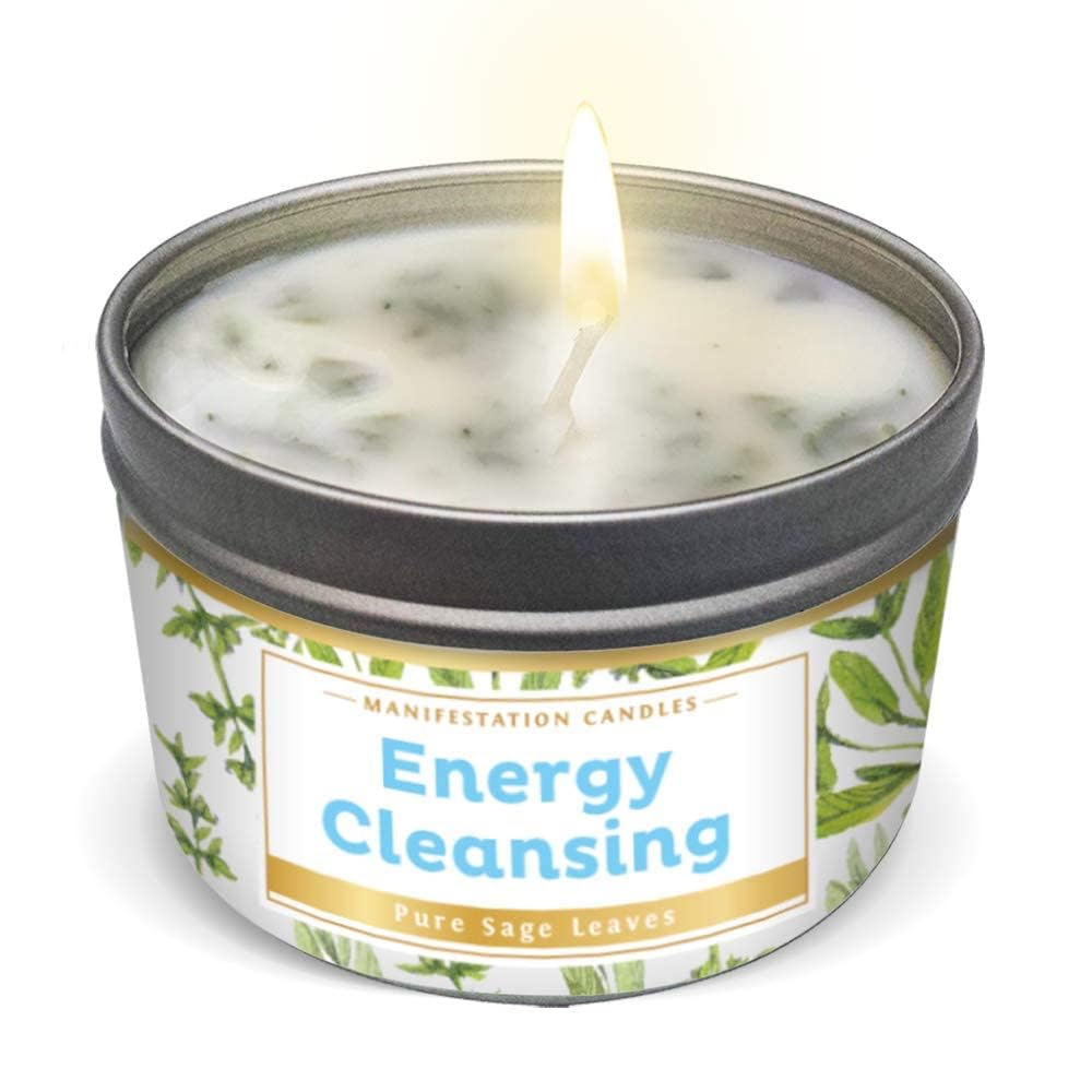 Magnificent 101 Long Lasting Pure Sage Candle for Manifestation & House Energy Cleansing | 6 Oz - 35 Hour Burn | Organic & All Natural Soy Wax Candle with Pure Sage Leaves | an Ideal Spiritual Gift