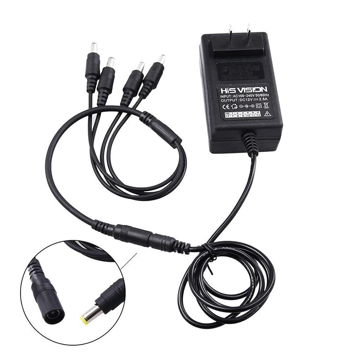 Security Camera Power Supply Adapter 12V 2.5A 100V-240V AC to DC with 4-Way Power Splitter Cable -Fits CCTV Camera DVR NVR Surveillance System