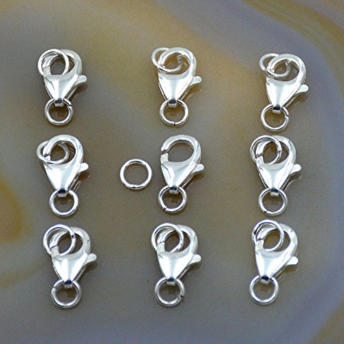 10 Sets fine 925 Sterling Silver Safety Lobster Claws Clasp with Closed Jump Rings Connect Necklace or Bracelet (10mm)