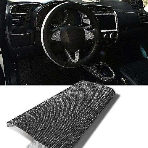 9.4 x 8 Inch Bling Car Trim Self-Adhesive Rhinestone DIY Decoration Sticker Car Accessories for Women, Car Bling Interior Exterior Decoration (Small 9.4 x 8, Black)