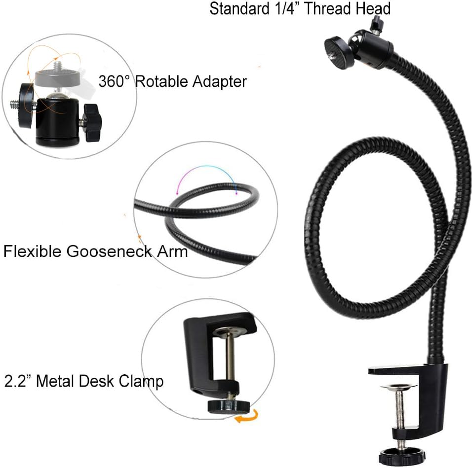 28inch Desk Gooseneck Webcam Stand with Universal Phone Clip Holder Compatible with Logitech Brio 4K C922X C922 C920 C615 C930 C930e DSLR Cameras Andorid Smart Phones