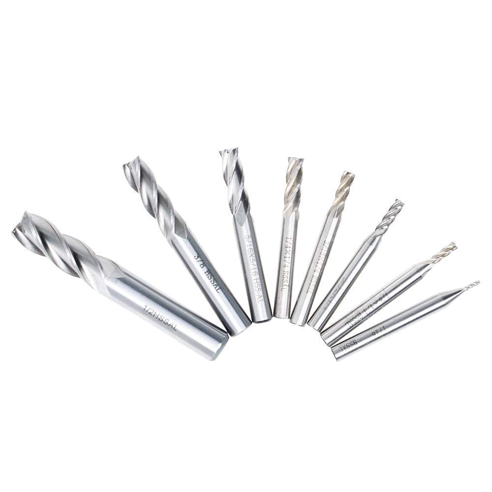 1/8 3/16 1/4 5/16 3/8 1/2 high Speed Steel HSS 4 Flute Straight End Mill Cutter 5/32 1/16 Set of 8