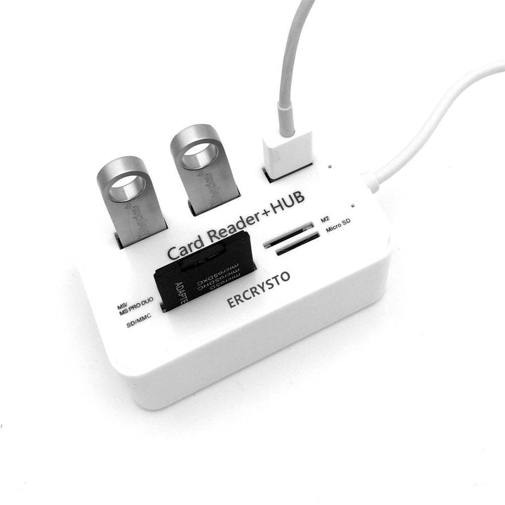 Card Reader and 3 Ports USB Hub, High Speed External Memory Card Reader (MS, Micro SD,SD/MMC,M2,TF Card), White.