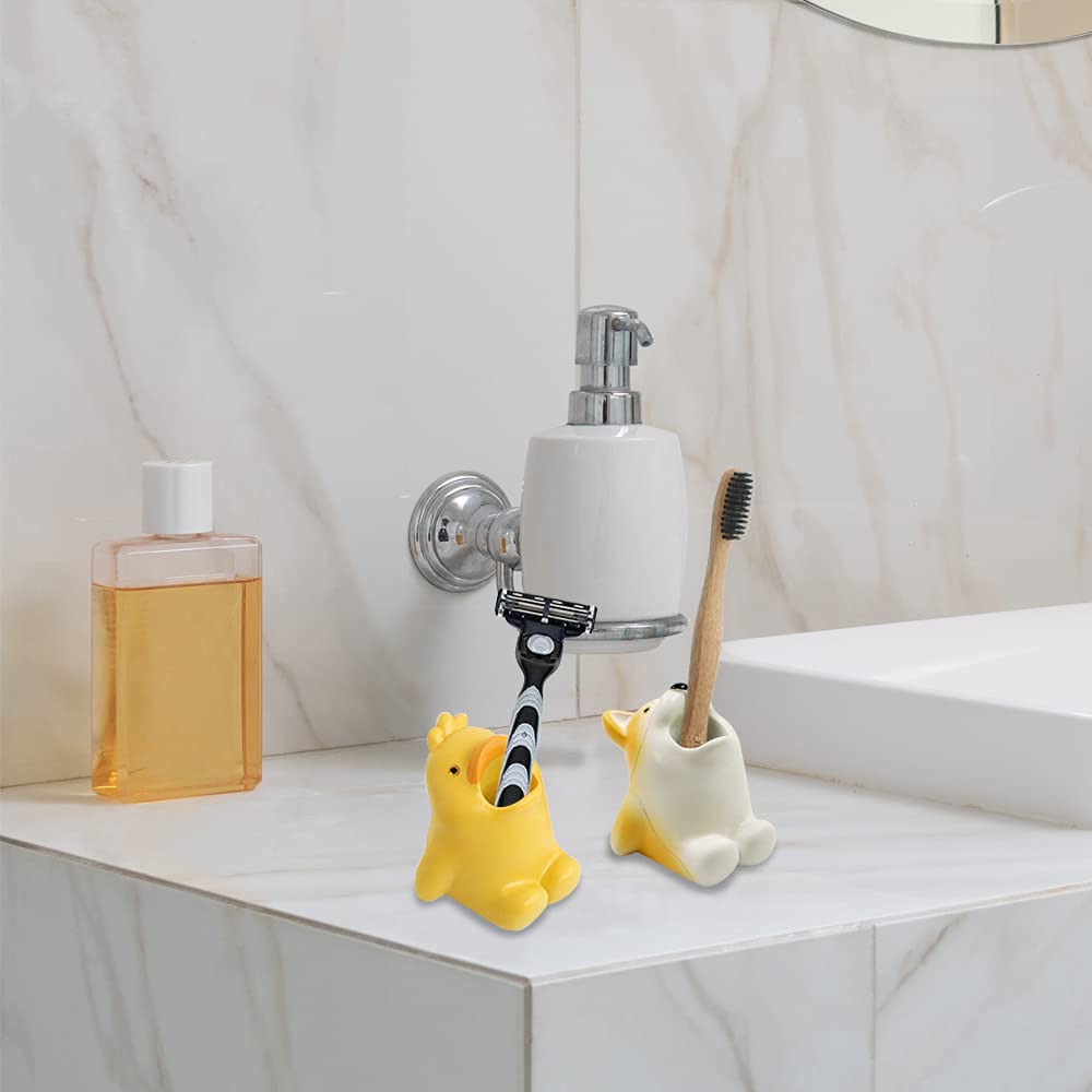 Cute Cartoon Toothbrush Holder for Kids, Fun Resin Pen Pencil Holder, Mini Animal Single Tooth Brush Stand, Creative Bathroom Organizer Storage for Vanity Countertop, Office (Dog)