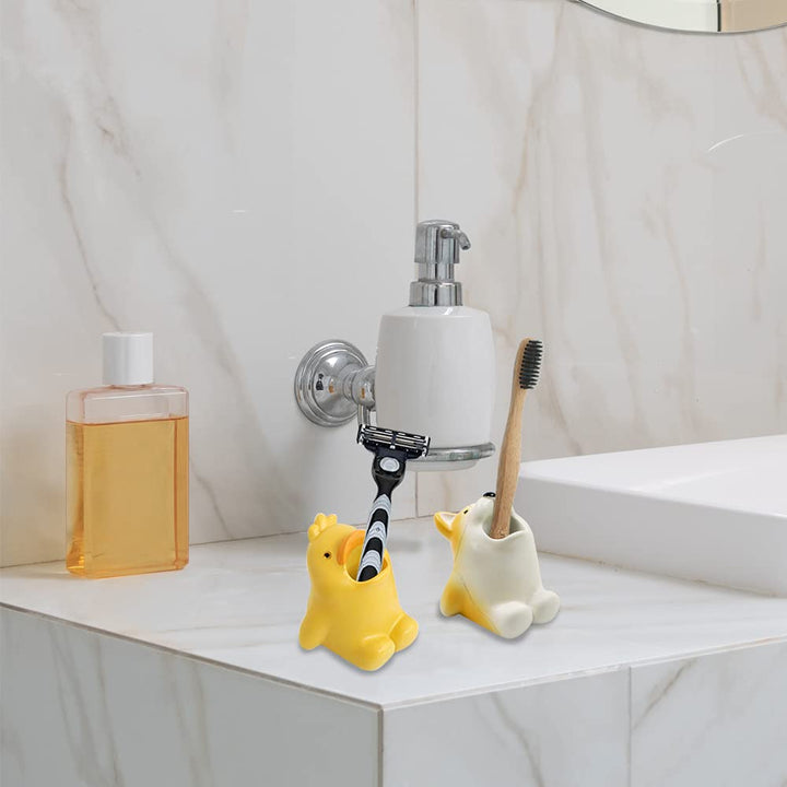 Cute Cartoon Toothbrush Holder for Kids, Fun Resin Pen Pencil Holder, Mini Animal Single Tooth Brush Stand, Creative Bathroom Organizer Storage for Vanity Countertop, Office (Dog)