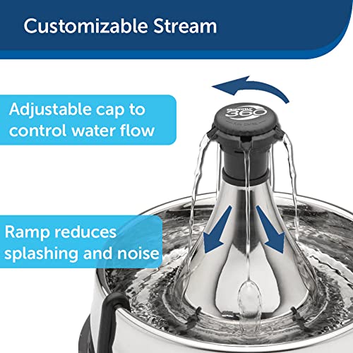 Drinkwell Stainless Steel 360 Multiple Pet Fountain - Scratch and Rust Resistant Automatic Water Dispenser for Cats or Dogs - Adjustable Flow Control - 128 Ounce (3.8 Liter) - Filters Included
