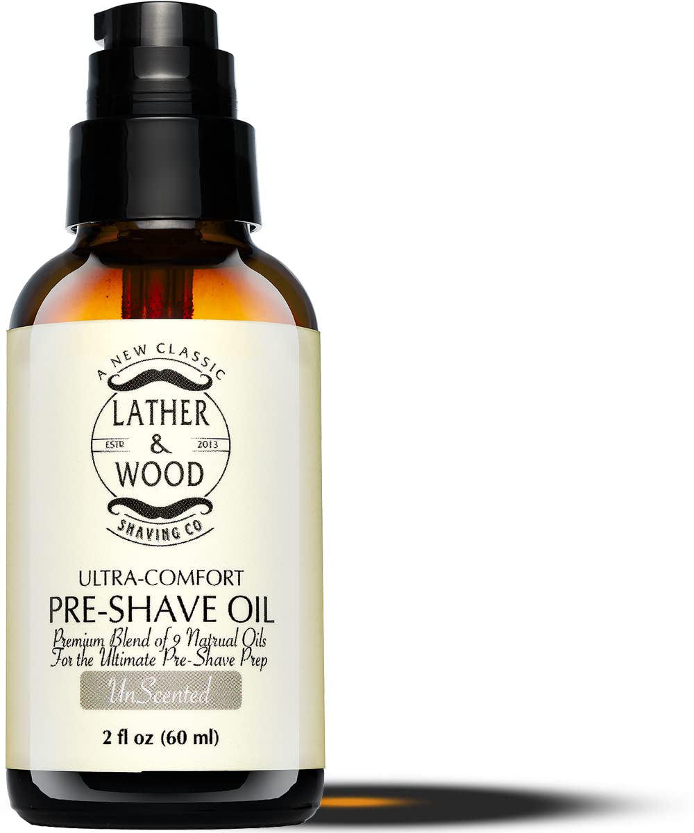 Lather Wood Shaving Co 2 oz, Unscented: Best Pre-Shave Oil, Unscented, Premium Shaving Oil for Effortless Smooth Irritation-free Shave. 2 Oz