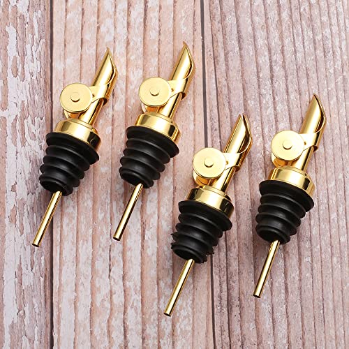 Liquor Pour Spout Made of Stainless Steel with Automatic Anti-Oxidation Mechanism, Bottle Pourers for Alcohol, Olive Oil Dispenser Spout, Wine Pourer Spout, Oil Bottle Spout, Pack of 4, Gold