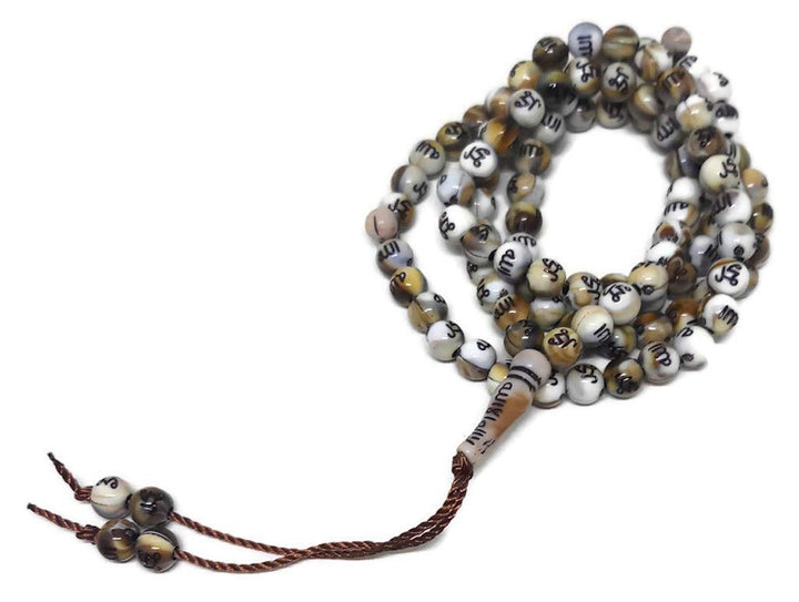 Muslim Tasbih 99 Rosary Beads AMN-184 Islam Prayer dhikr Misbaha with Allah Muhammad Names Engraved on Islamic Religion Eid Ramadan Gift (White/Coffee_Smaller)