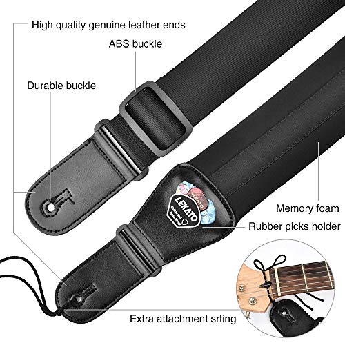 Bass Guitar Straps for Electric Guitar &amp; Bass 3 Wide Bass Strap Padded Guitar Straps Adjustable Length from 45 to 55 Bass Guitar Strap with Pick Holder 2 Safety Strap Locks &amp; 6 Picks