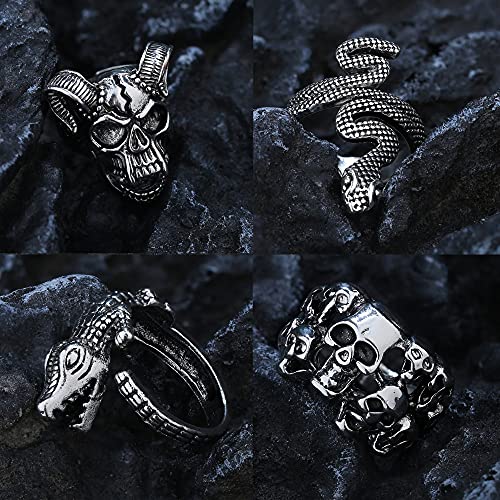 16Pcs Gothic Open Rings Set For Men Women Punk Adjustable Snake Dragon Claw Animal Rings Vintage Goth Skull Rings Indie Aesthetic