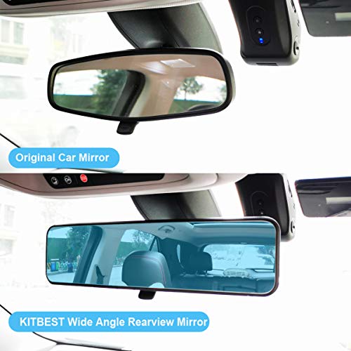 Rear View Mirror, Universal 11.4 Inch Interior Clip On Rearview Mirror, Anti Glare Blue Tint Wide Angle Mirror – Panoramic Car Rear View Mirror – Convex Clip on Mirror for Car