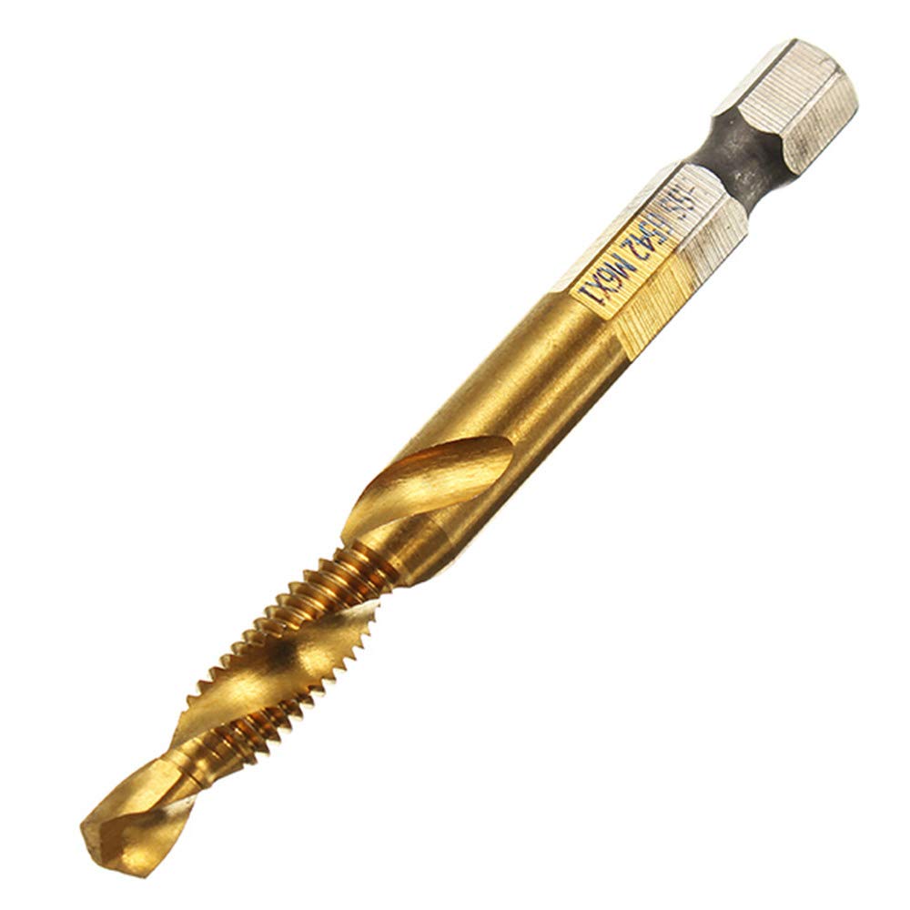 6Pcs Titanium Combination Drill and Tap Bit Set, Metric Drill Tap Bits Screw Tapping Bit Tool 1/4 Hex Shank 3 Functions in 1