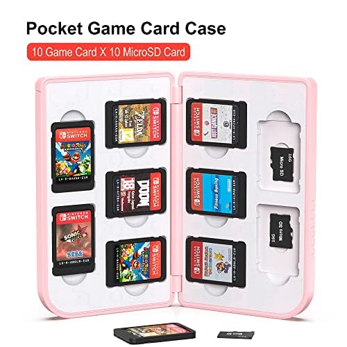 Game Card Case for Nintendo Switch (2019 &amp; 2021 OLED),Nintendo Switch Lite,10 Game Cards &amp; 10 Memory SD Cards Strorage Holder, Gameboy Portable Slim/Small Size Case Pink