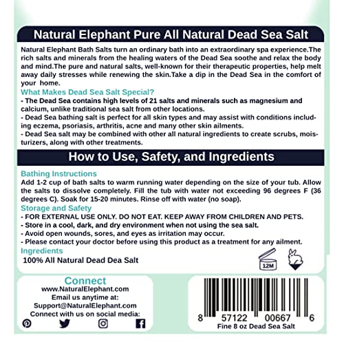 Dead Sea Bath Salt | 8oz Travel Size | 100% Natural and Pure | Fine Grain | Ideal for Baths and Soaks