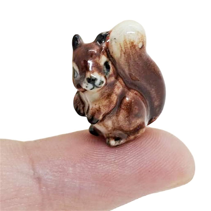 ¾ Tall Tiny Brown Squirrel Ceramic Figurine Porcelain Miniature Dollhouse Collectible Animals Replica Pottery Decor Gifts