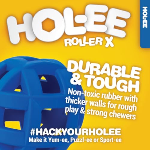 Hol-ee Roller Extreme Dog Toy Puzzle Ball, Natural Rubber, Medium (4.5 Inch Diameter), Colors May Vary