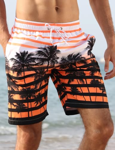 Men&#39;s Swim Trunks Quick Dry Bathing Suit 9 Big &amp; Tall Palm Swimsuit #1525 Orange L