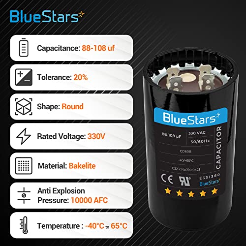 BlueStars 88-108 uf mfd 330VAC Volts Round Motor Start 