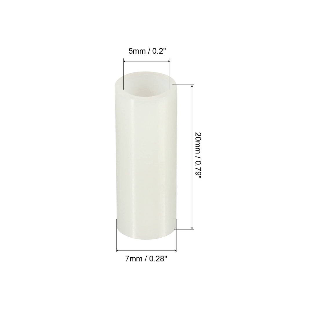 Round Spacer Washer, 100 Pack Nylon 5mm ID x 7mm OD x 20mm L for M5 Screws Block 3D Printer TV Wall Mounting Electrical Outlet, White
