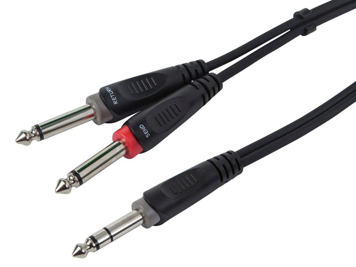 1/4 Inch TRS Male to two 1/4 Inch TS Male Insert Cable Cord - (3 Feet) - Black