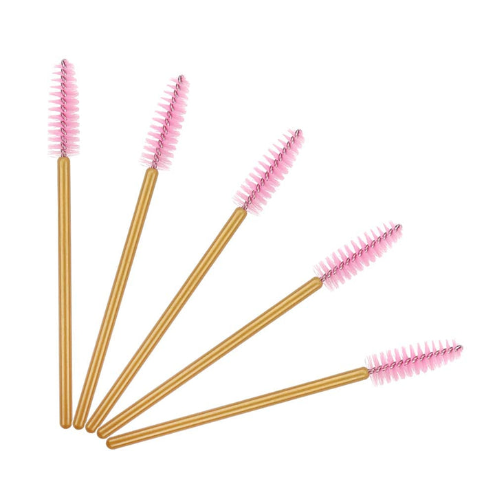 Gold/Pink-300Pcs: 300 Pack Mascara Wands Disposable Eye Lash Brushes Applicator For Eyelash Extensions Makeup Tool Bulk, Gold/Pink