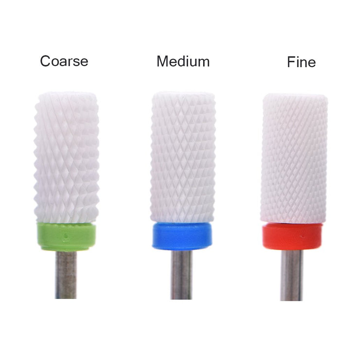 3 Pcs/Set Ceramic Nail Drill Bits Set Manicure Machine Accessories Professional Electric Nail Drill Bits for Acrylic Nails Nail Art Tools Size 3/32 (Large Barrel Top, Coarse+Medium+Fine)
