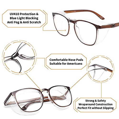 Safety Glasses Anti Fog Goggles Protective Eyewear Blue Light Blocking Anti Dust UV Protection Glasses For Men Women (Brown)