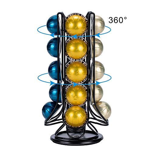 Coffee Pod Holder Carousel Stand Storage for Nespresso Vertuoline, Small Size 360-Degree Rotation WIre Metal Black (20 Pods)