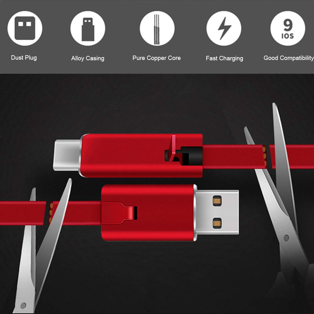 Reusable USB Cable, Both End Repairable Fast Charging Cord Compatible with iProduct, Micro/Type C Android Smartphone, 1.5 M / 5 Fts Renewable Quick Repair Recycling Phone Accessory,Red