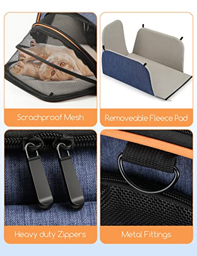 Cat Carrier, Airline Approved Pet Carrier, 3 Sides Expandable Dog Carrier with Fleece Pad, 3 Doors for Cats, Dogs, Puppy and Small Animals