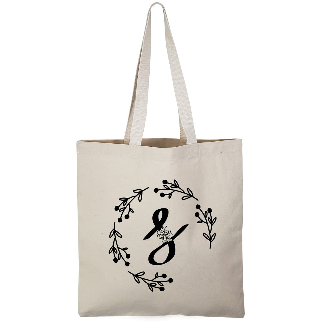 Personalized Initial Canvas Tote Bag, Sturdy Gift Tote Bags for Women (S)