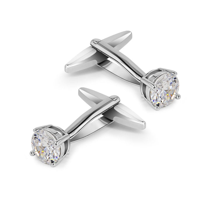 Elegant White Crystal Cufflinks Glimmering Diamond Color Cuff Links Set for Wedding Party