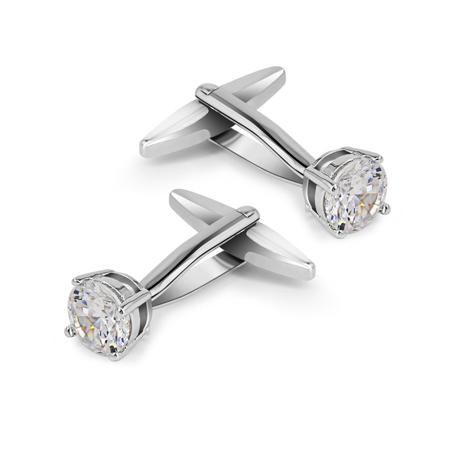 Elegant White Crystal Cufflinks Glimmering Diamond Color Cuff Links Set for Wedding Party