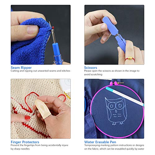 12 Piece Punch Needle Embroidery Kits, Embroidery Pen Needle Punch kit- Finger Protectors Craft Tools with Storage Box for Embroidery Floss Cross Stitching Beginner