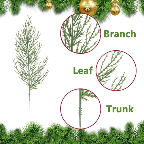 25 PCS Artificial Pine Branches-13.7 Inches Fake Greenery Plants Pine Sprigs-Faux Pine Leaves Picks for DIY Garland Crafts Christmas Embellishing and Home Garden Decoration (25PCS)