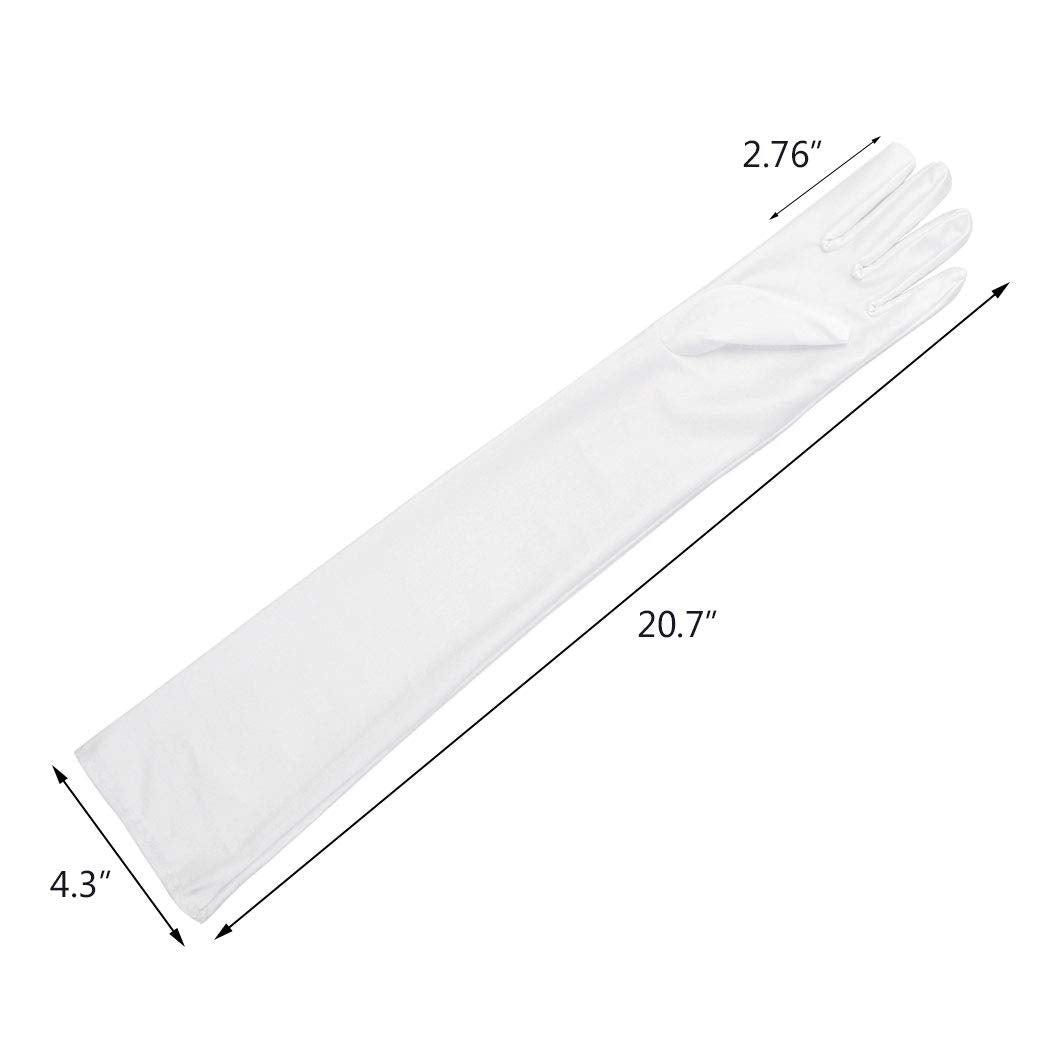 Long Opera Party 20s Satin Gloves Stretchy Adult Size 20.7 Elbow Length 1920s Opera Satin Long Gloves Classic Sun Protection Gloves Wedding Bride Etiquette Gloves for Women Girls White