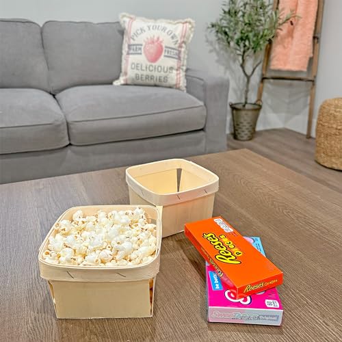 Quart Wooden Berry Baskets (8-Pack); 5.75-Inch Square Vented Wood Boxes for Fruit Picking, Easter or Arts &amp; Crafts