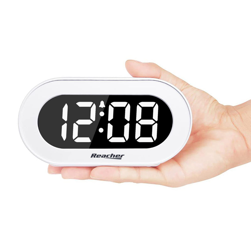 Small LED Digital Alarm Clock with Snooze, Simple to Operate, Full Range Brightness Dimmer, Adjustable Alarm Volume, Outlet Powered Compact Clock for Bedrooms, Bedside, Desk, Shelf(White)
