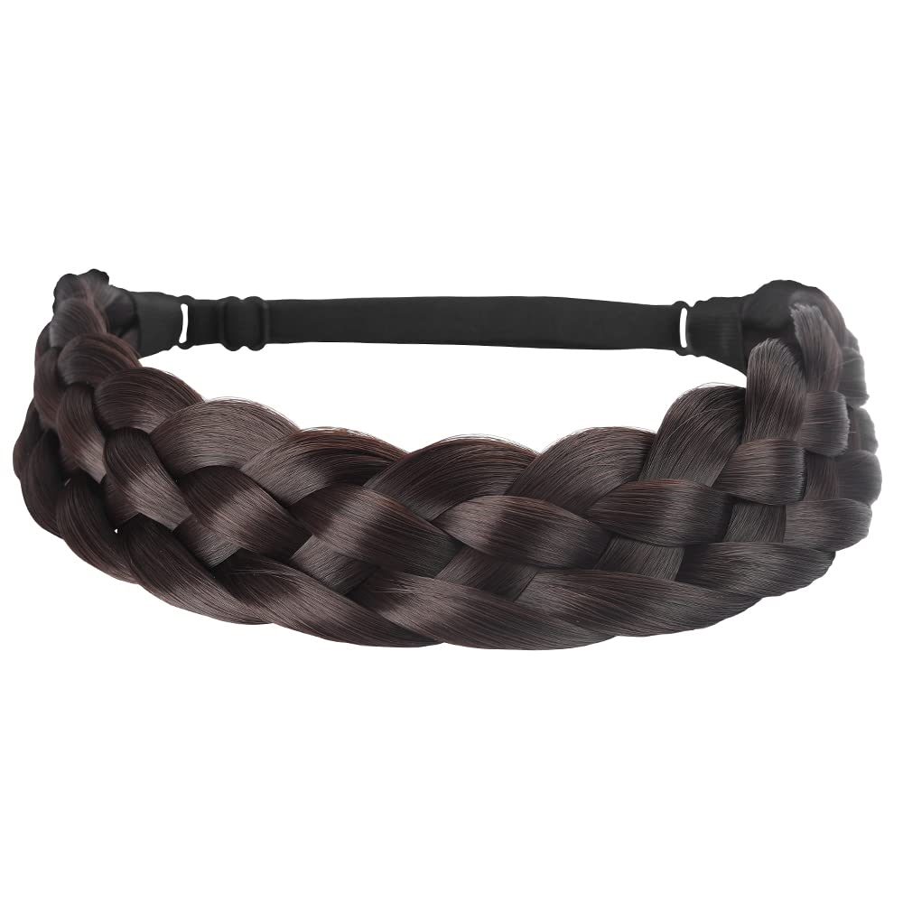 Elastic Synthetic Hair Braid 5 Strands Braids Hair Headbands Plaited Braided Headband (Dark Brown As Image)