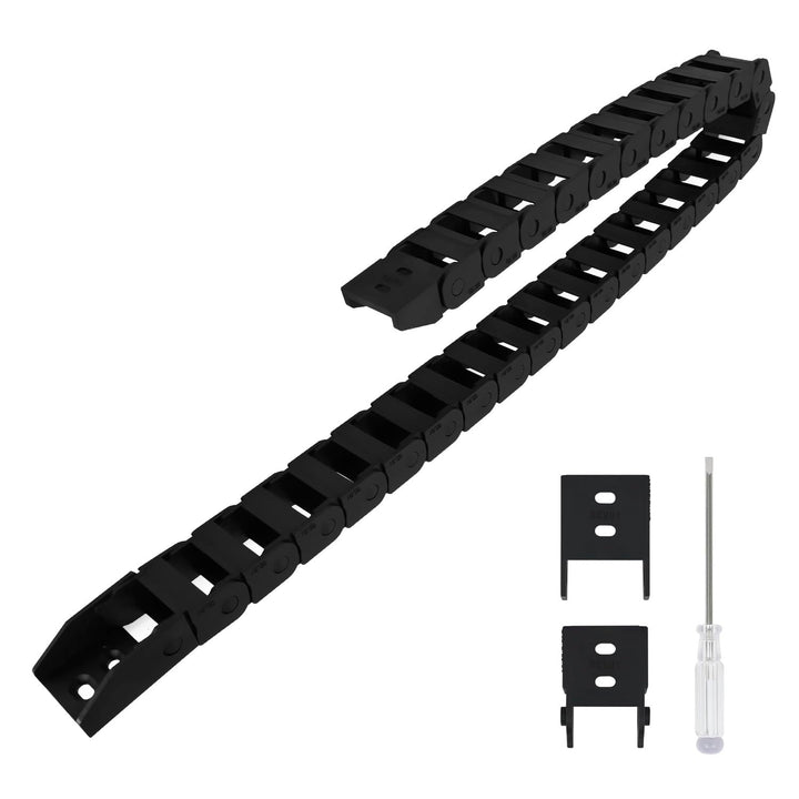 R18 10mm x 20mm(Inner H x Inner W) Black Plastic Cable Wire Carrier Drag Chain 1M Length for CNC, with End Connectors - Bridge Type (Non-openable)